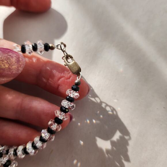 Deb Guyot Sterling Silver Herkimer Diamond Quartz Onyx Choker Necklace 18" - Picture 7 of 12